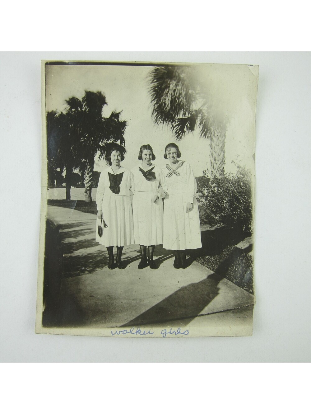 Photograph 3 Young Women Walker Girls Stand Outside Sailor Suits Antique 1920s